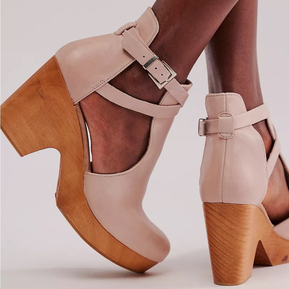 Free People Pink and Tan Mules